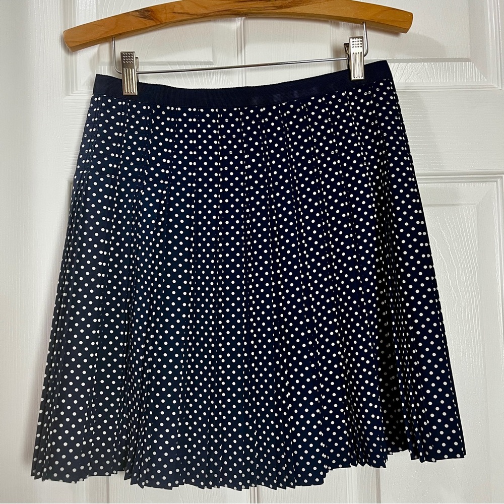 J.Crew Navy Mini Polka Dot Pleated Skater Skirt Size 0